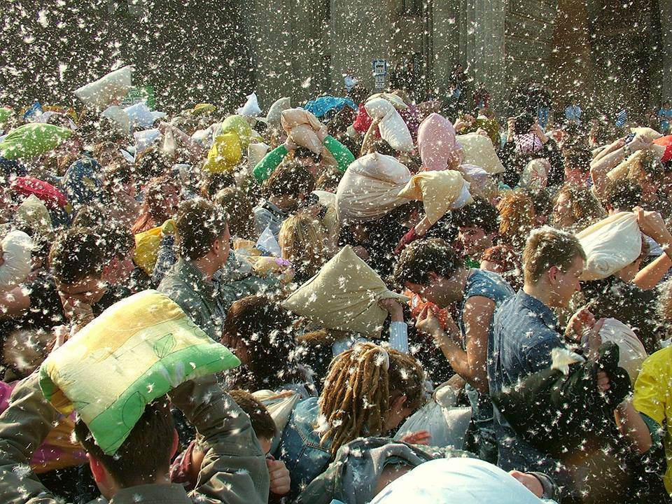 international pillow fight day bataie perne universitate